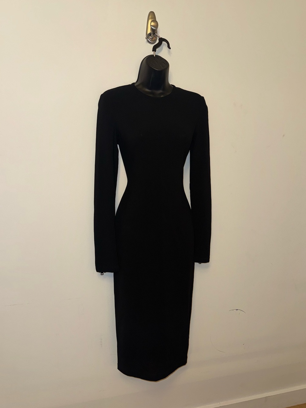 Givenchy Archive Black Wool Crepe Midi Dress with Oversized Zip Cuffs